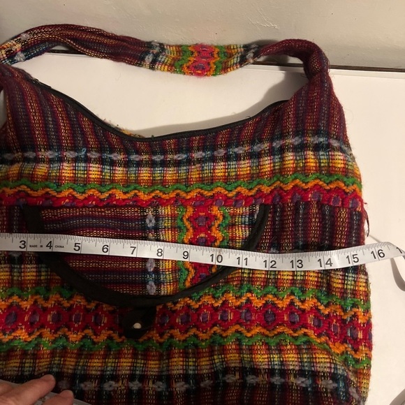 Mexican Shoulder Bag Tote Multi Color Yarn Stitched Blanket Boho Hippie - Picture 6 of 9